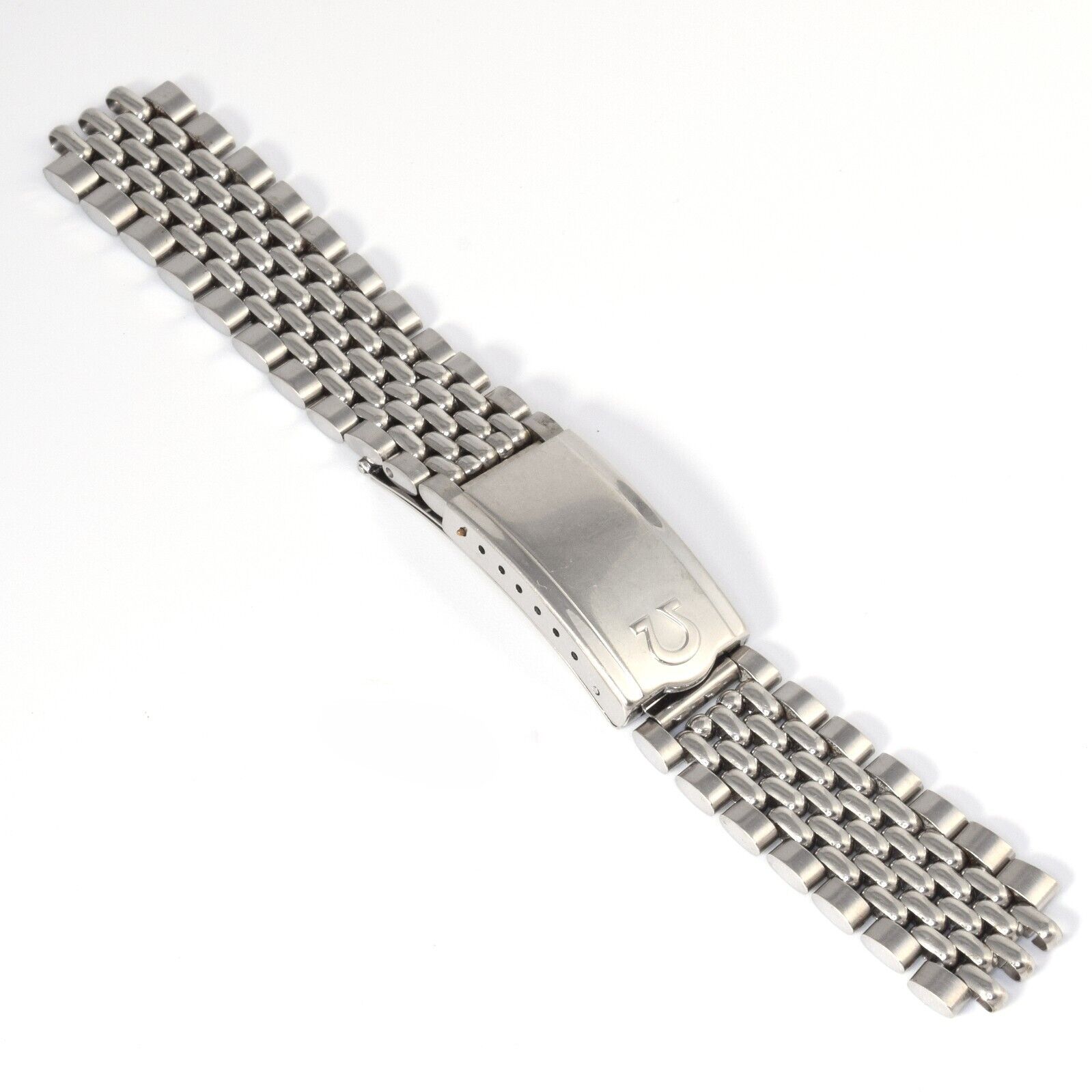Authentic Omega Vintage Beads of Rice Steel Watch Bracelet with 8220 Clasp – 17.5mm Wide - Image 2
