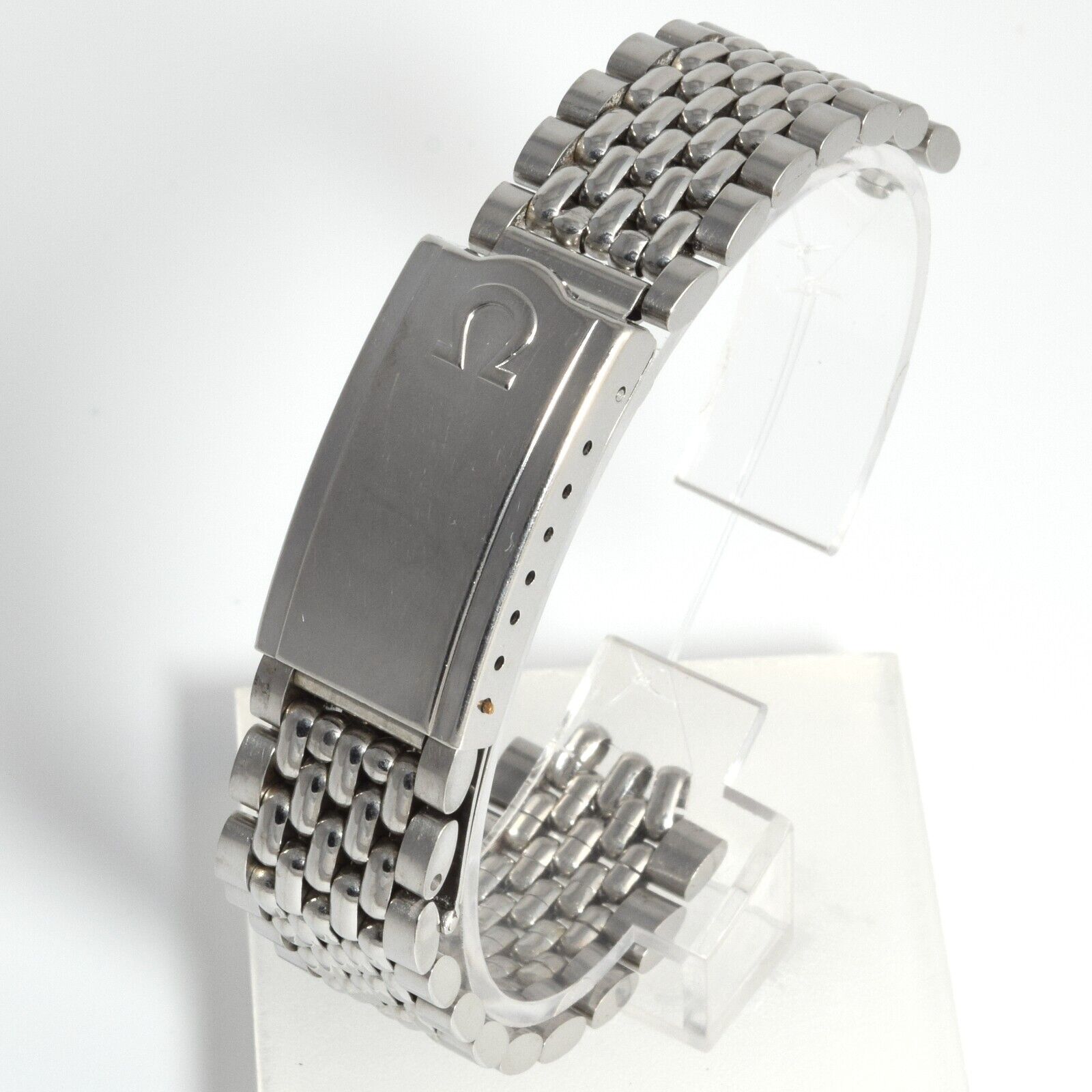 Authentic Omega Vintage Beads of Rice Steel Watch Bracelet with 8220 Clasp – 17.5mm Wide - Image 5