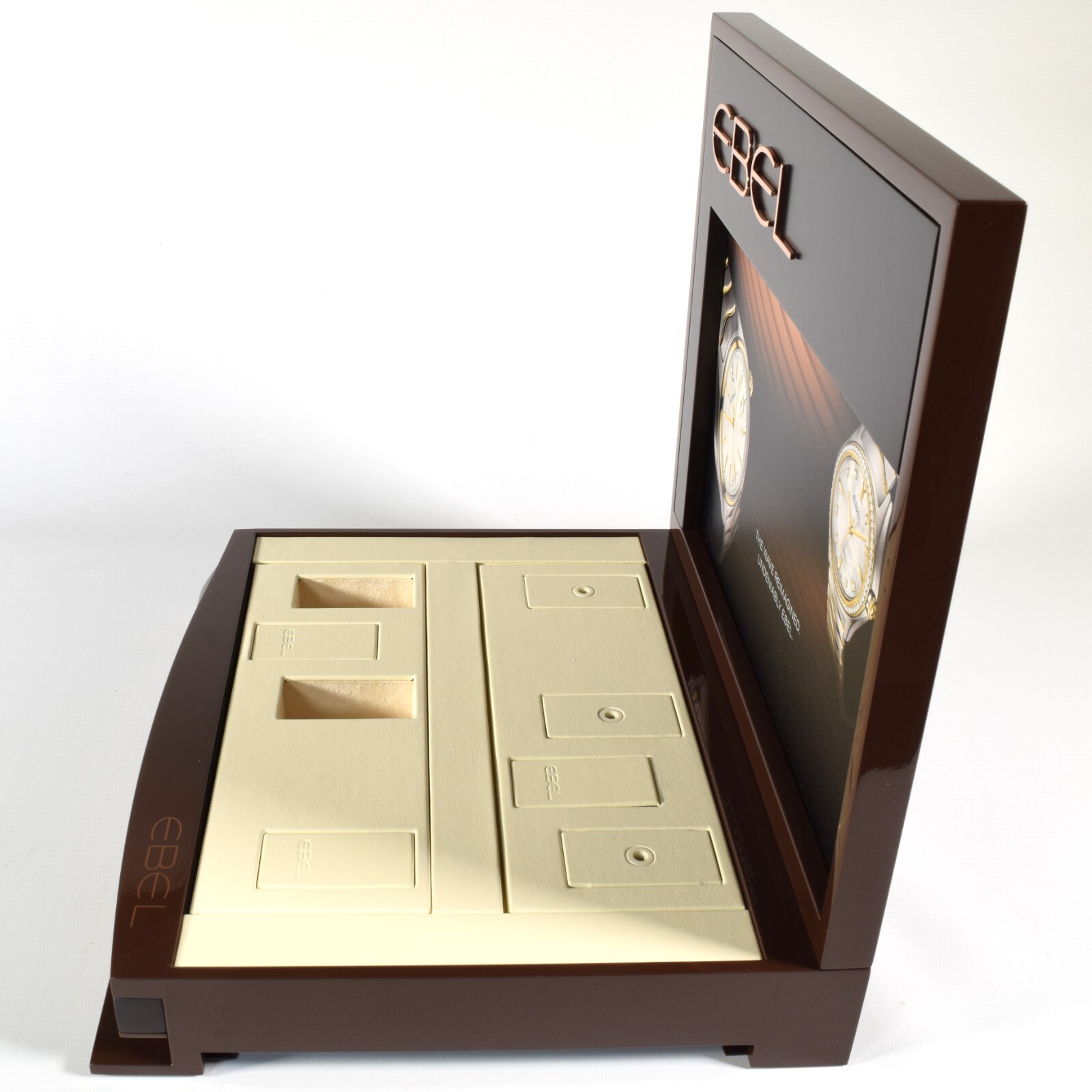 New Authentic EBEL Watch Retailer Window Display Stand - Brown and Cream Leather - Image 4