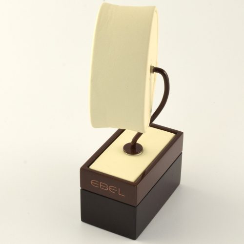 New Authentic EBEL Watch Display Stand with Brown Base and Cream Leather Oval Pillow – 14cm