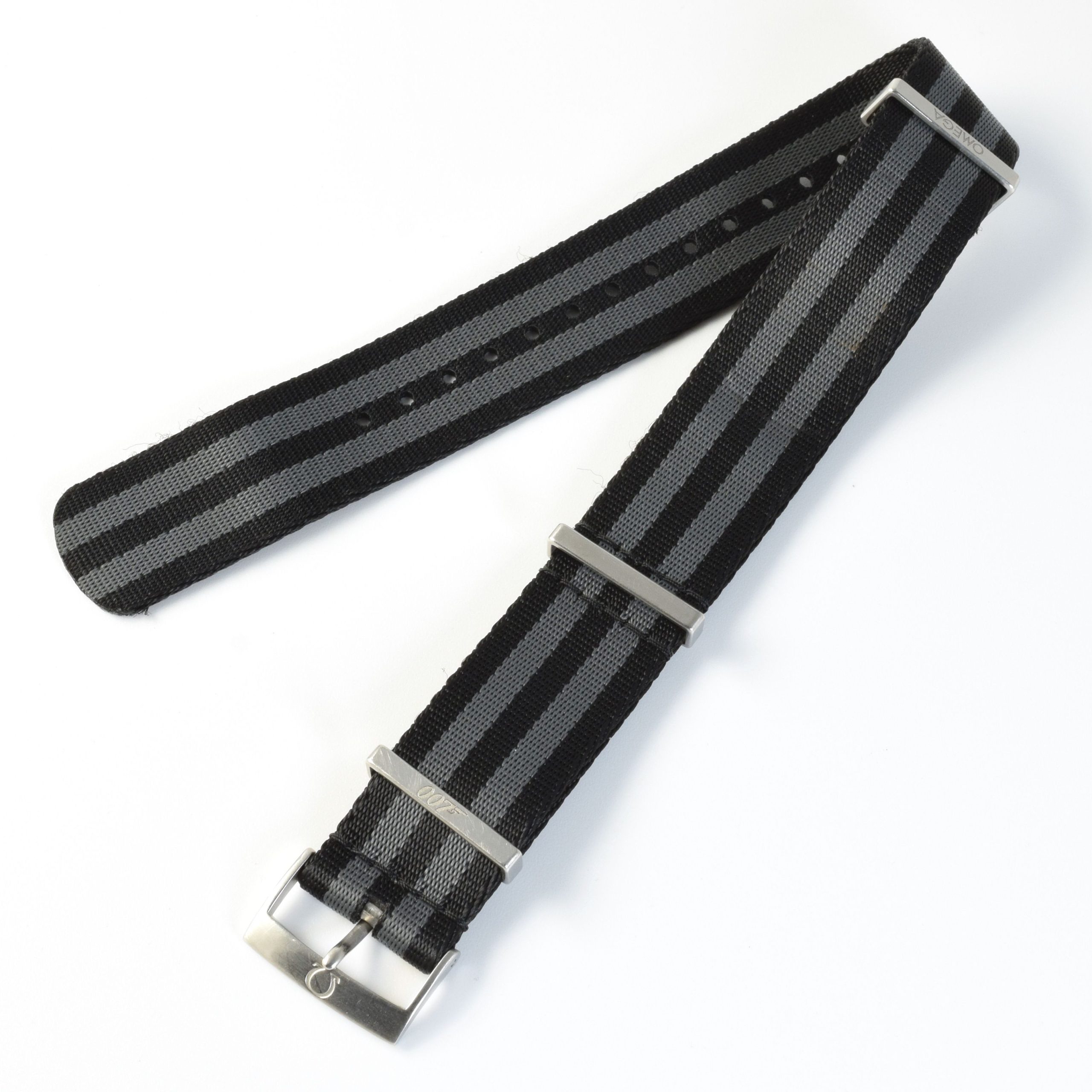 Authentic Omega Seamaster 007 Spectre NATO Watch Strap CWZ003210 – 21mm Black & Grey with Buckle