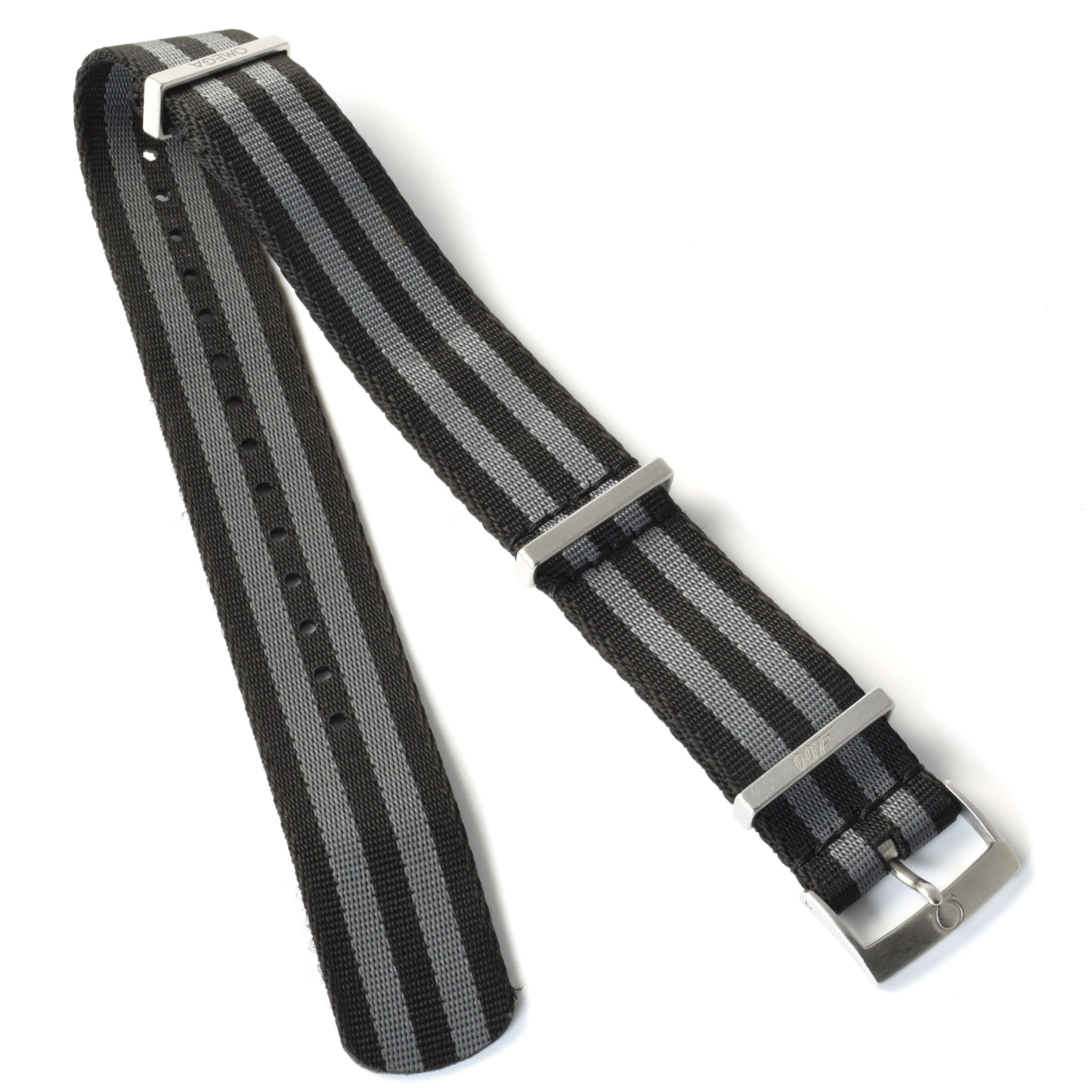 Authentic Omega Seamaster 007 Spectre NATO Watch Strap CWZ003210 – 21mm Black & Grey with Buckle - Image 2