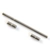 A steel pin with two matching tubes on a white background, used to connect bracelet links on midsize Omega Seamaster watches.