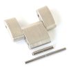 One brushed steel watch bracelet link with a stainless steel pin and tube on a white background