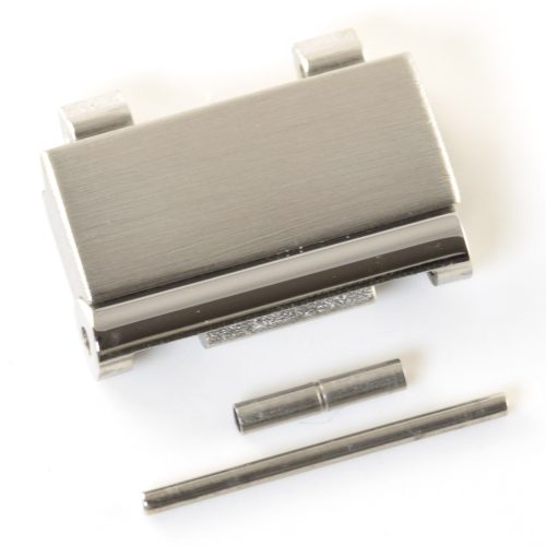 Authentic Omega Constellation stainless steel watch bracelet link, 14mm wide, shown with its original connecting pin and tube